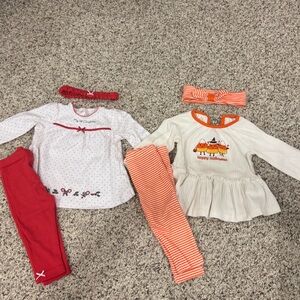 SET OF 2 - Baby Girl Christmas and Halloween Outfit with Headbands
